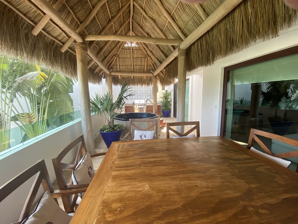 Upper deck  with a hot tub.