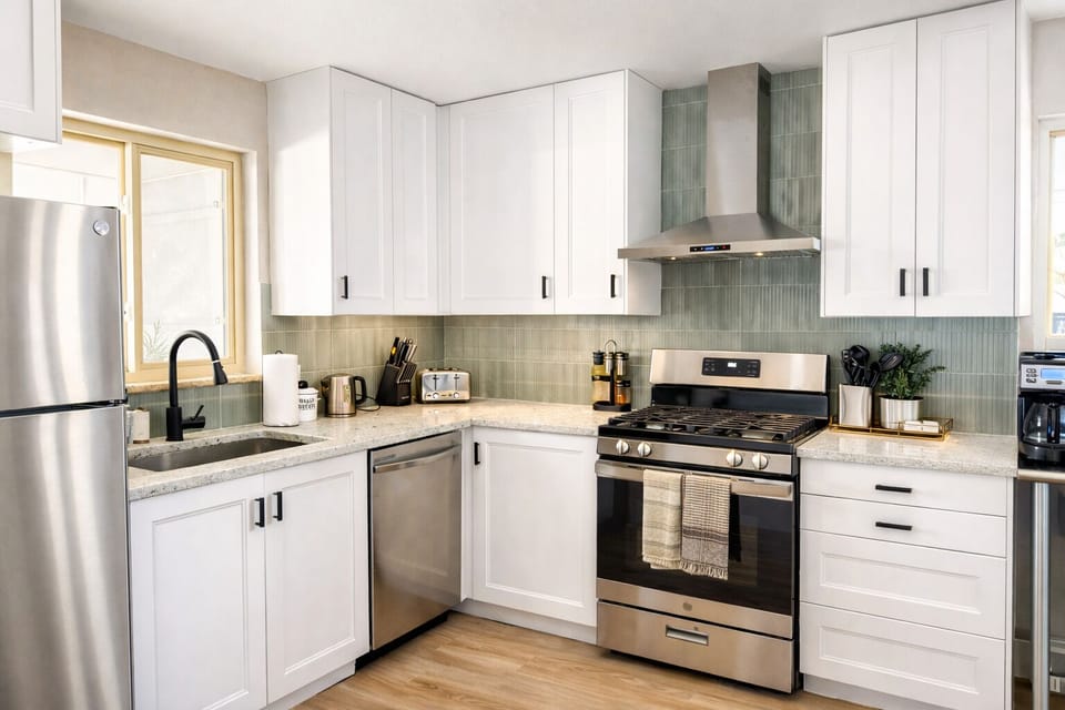 Modern kitchen with stainless steel appliances