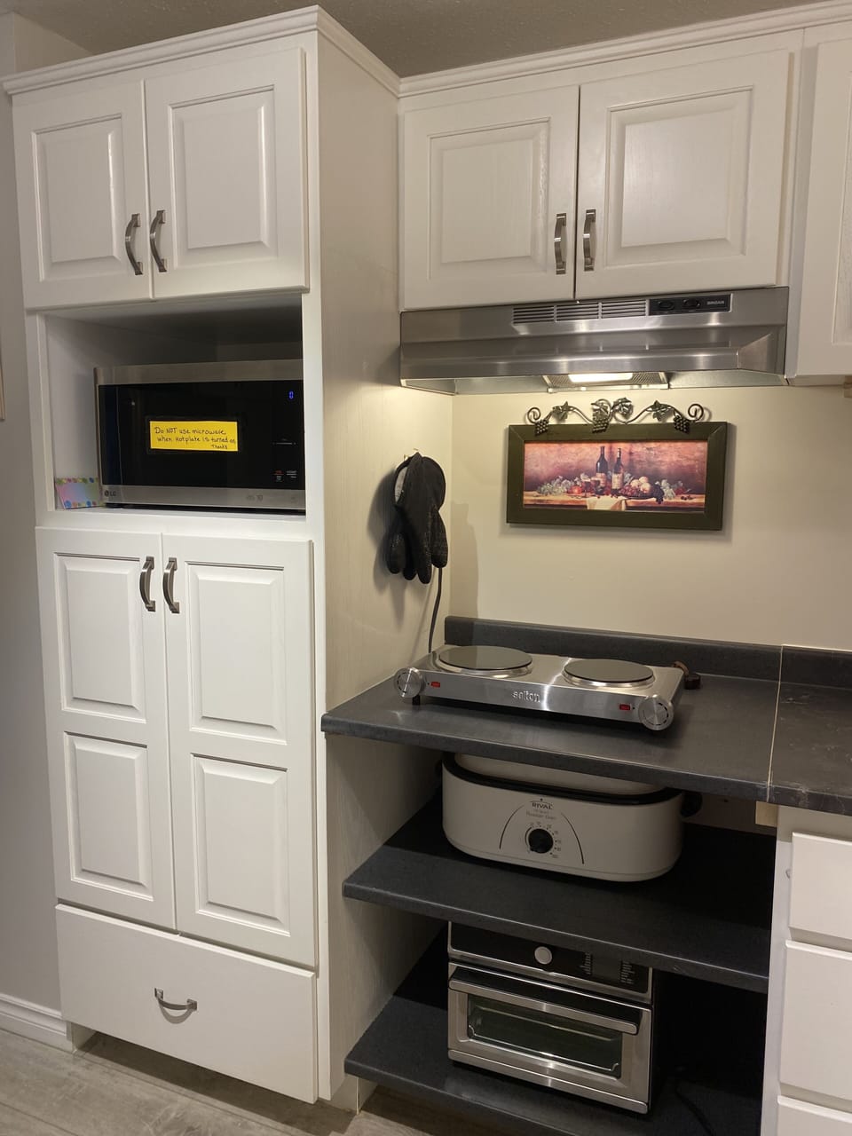 Stove top burner,  roaster,  air fryer oven and microwave.