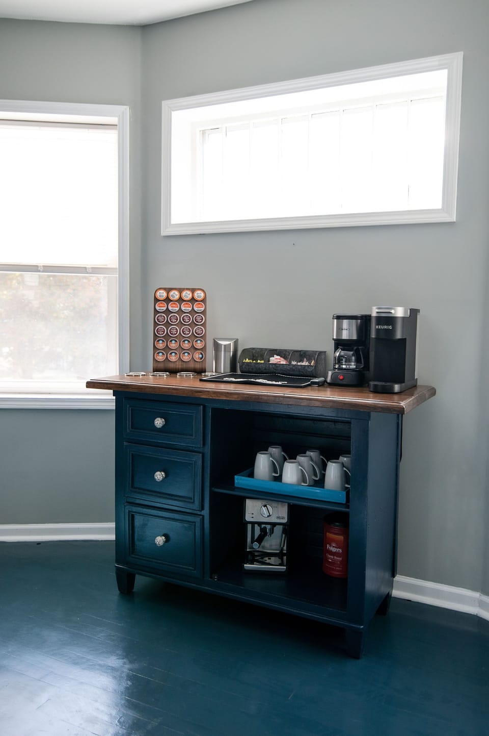 Please enjoy our fully stocked coffee/ espresso bar