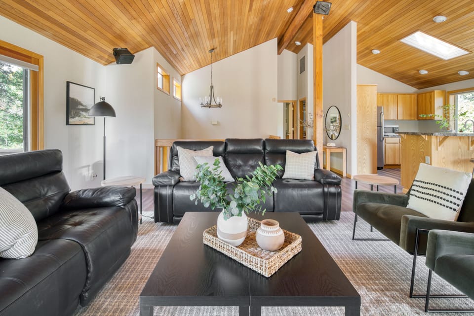 Comfortable leather couches in the living room.