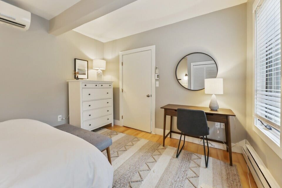 Bedroom 1- King bed with desk area for guests who may need to work from home
