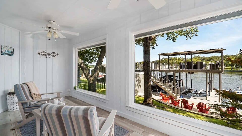 Covered Sitting Area with Lake Views