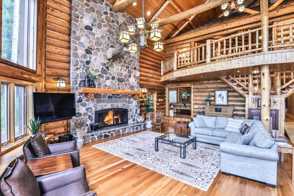 rustic chandeliers give off a soft glow