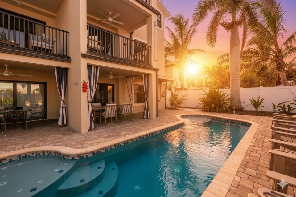 Pool with view of sunset.