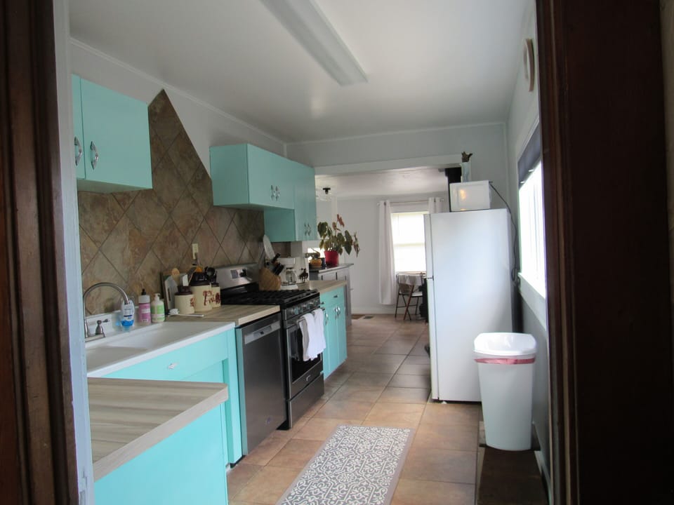 North-facing view of the kitchen. 