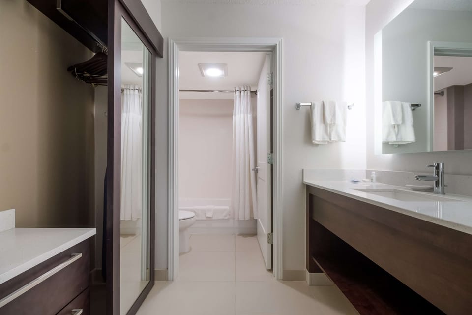Refresh at the bright vanity with plenty of prep space.