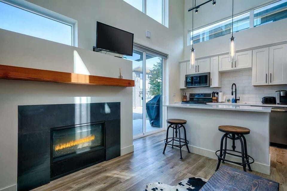 Home interior with fully equipped kitchen.