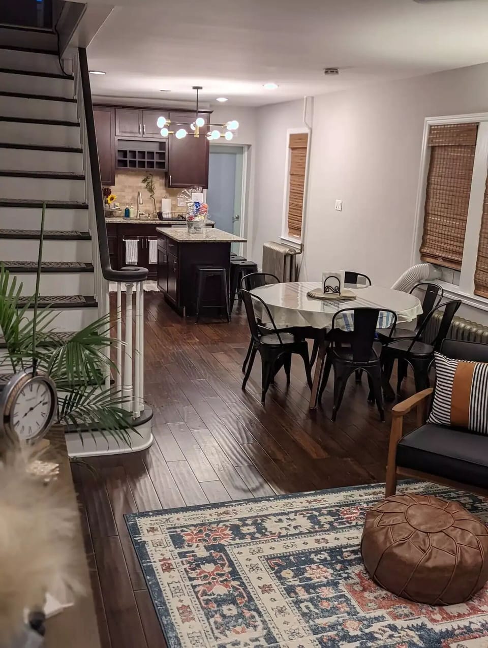 Great space for entertaining with board games and record player.