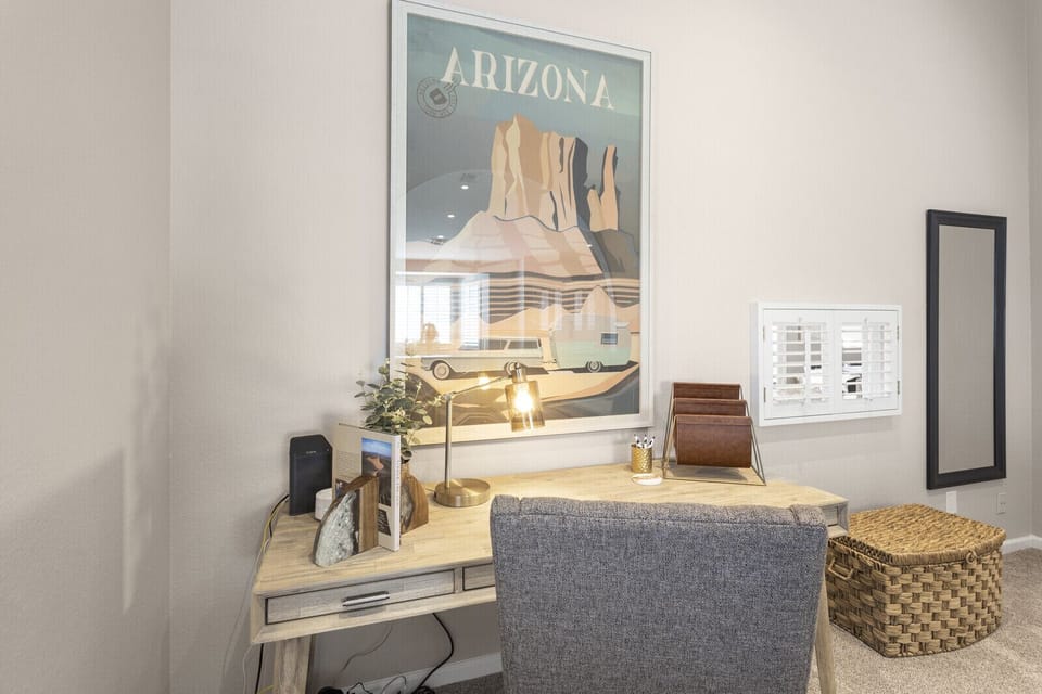 Dedicated desk in the office with a Queen sleeper sofa