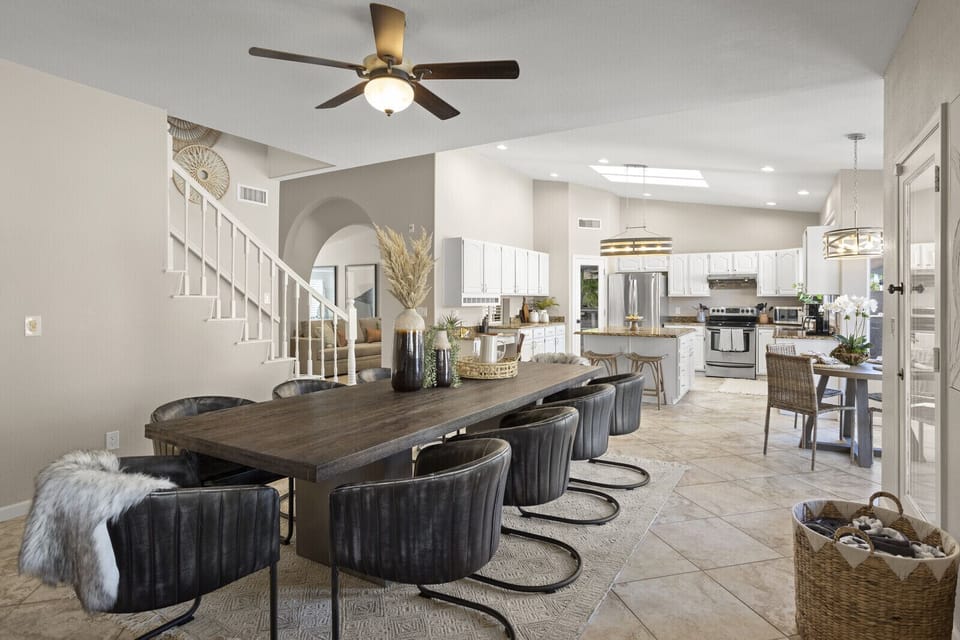 Large dining room table with seating for 10 people