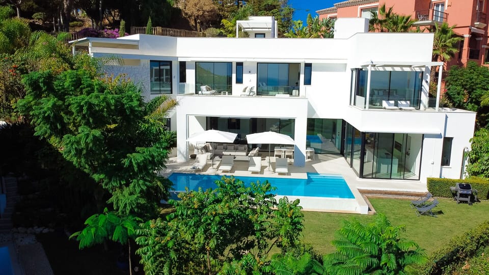 Aerial view of this beautiful villa for lovers of luxury and modernity