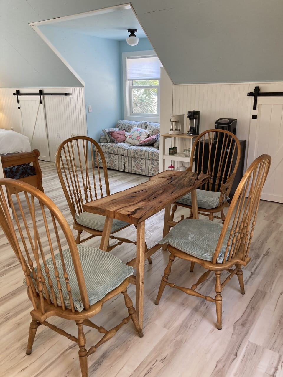 Dining area with coffee, mini fridge and ice maker area