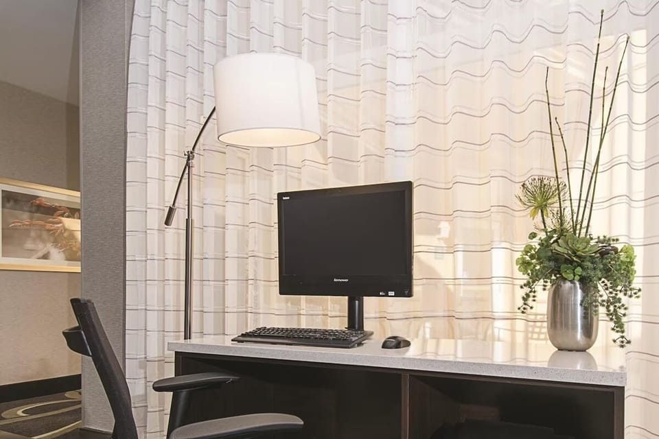 Settle in and stay productive at a calm, bright workstation.