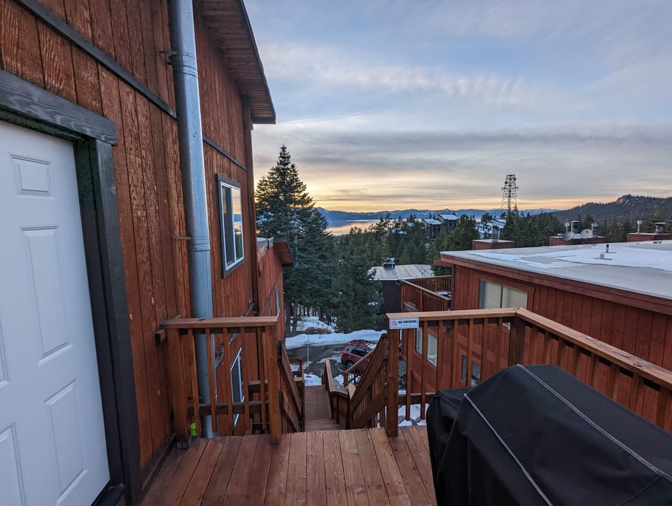 Balcony with lake & valley view.