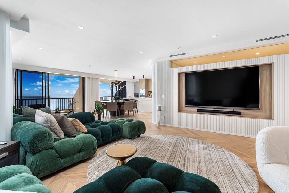 TV Living Area - huge 80 inch cable TV with comfortable couches