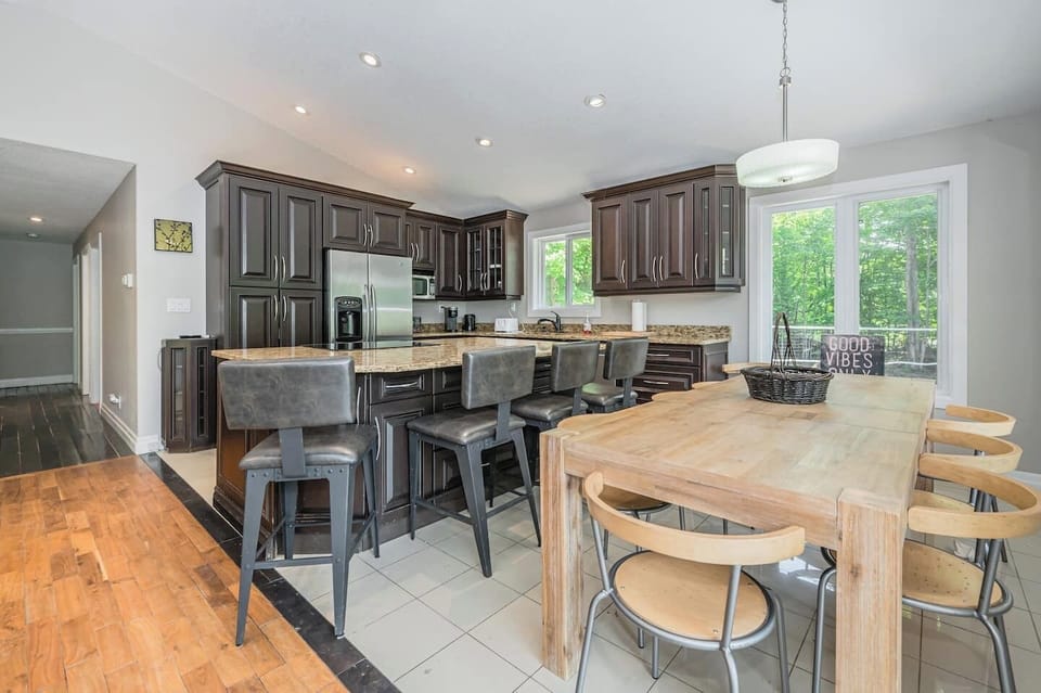 Kitchen island and dining area. 