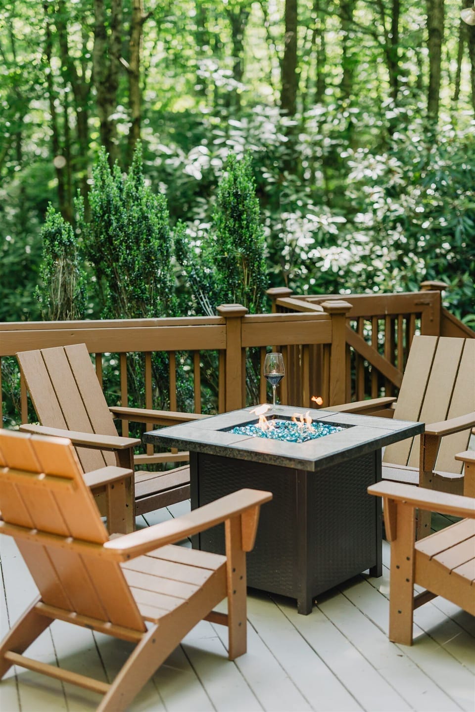Enjoy a glass of wine by the gas fire pit on back deck