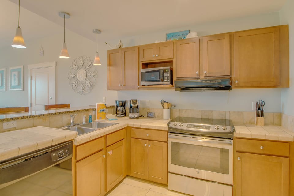 Lowered countertops for reaching the sink.