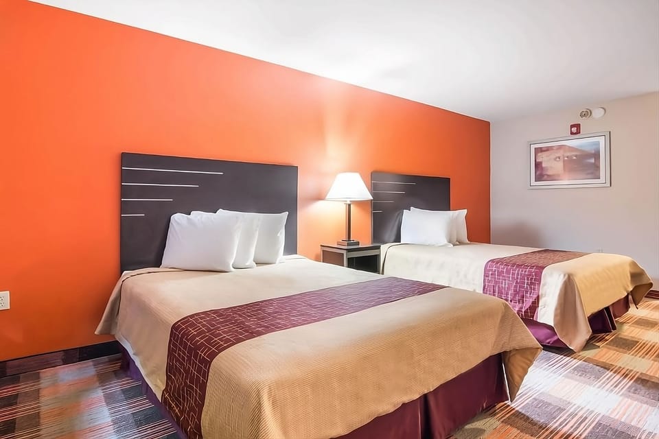 Drift off fast in crisp linens under warm bedside lighting.