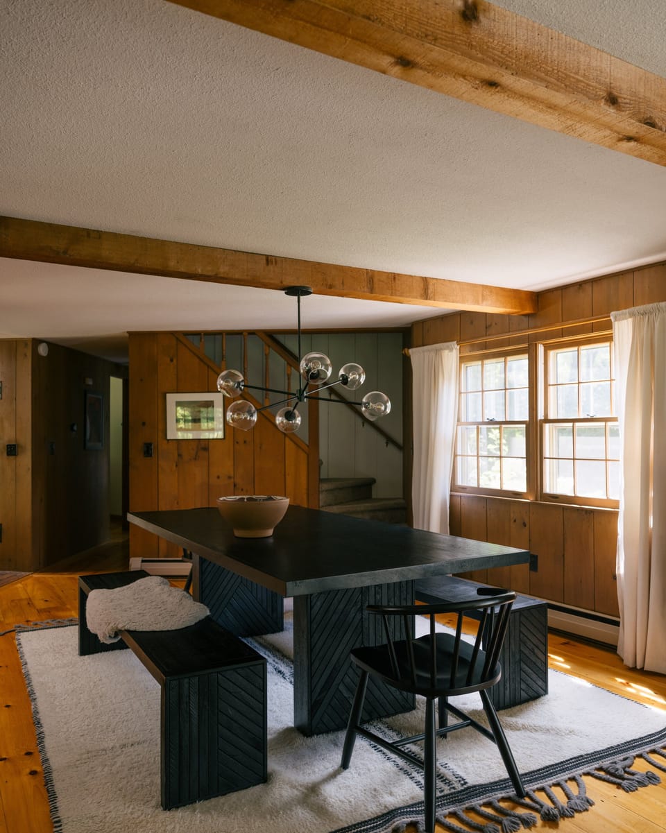 Large dining table seats up to 8 people.