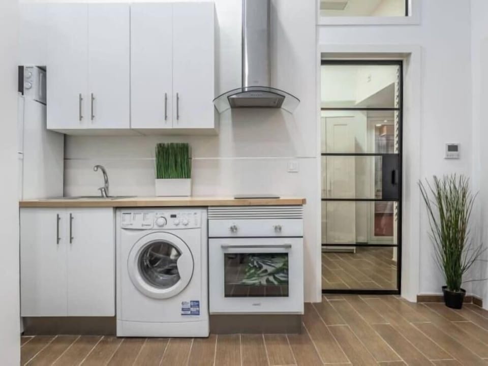 Large living room with kitchen
