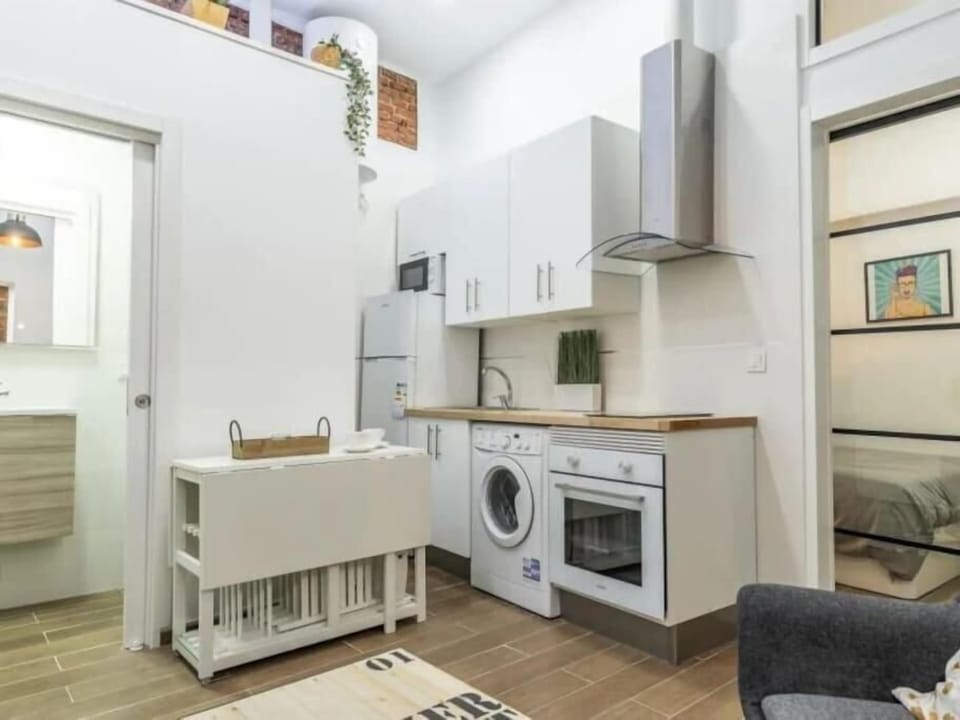 Large living room with kitchen