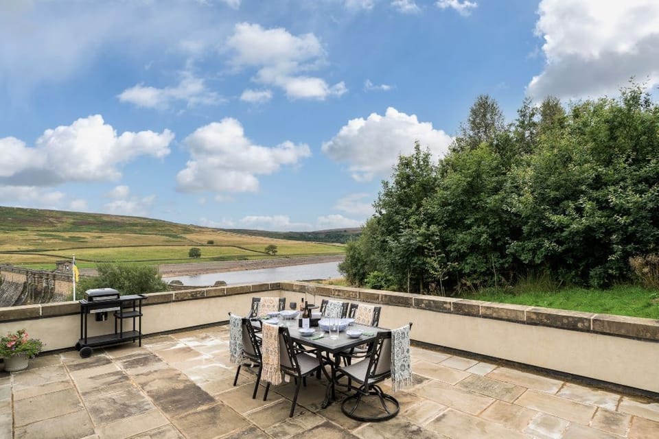 Roundhill Coach House - views from  the terrace over the reservoir to the Dales beyond (1)