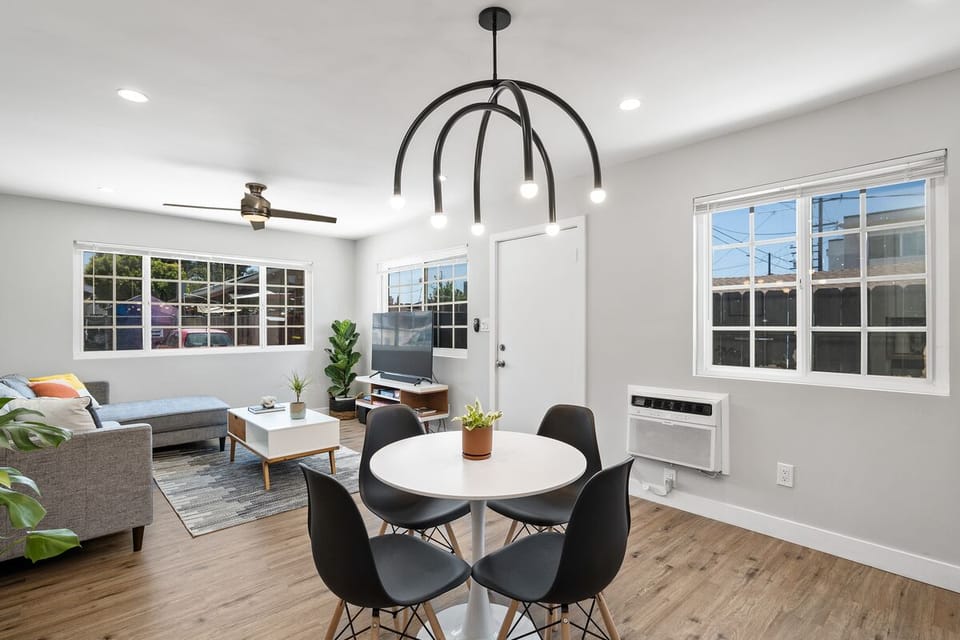 Plenty of natural lights, West Elm lights, A/C and heat.