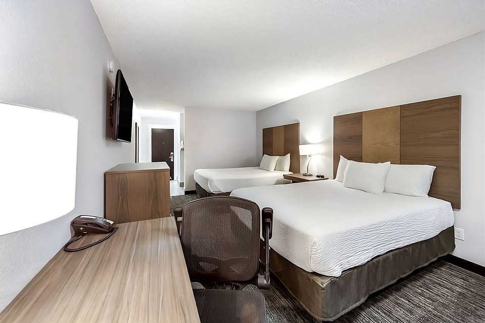 Settle in and catch up on work at the roomy desk.