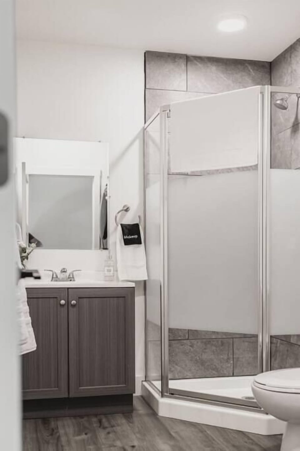 Main floor common bath, easy access to shower from lake