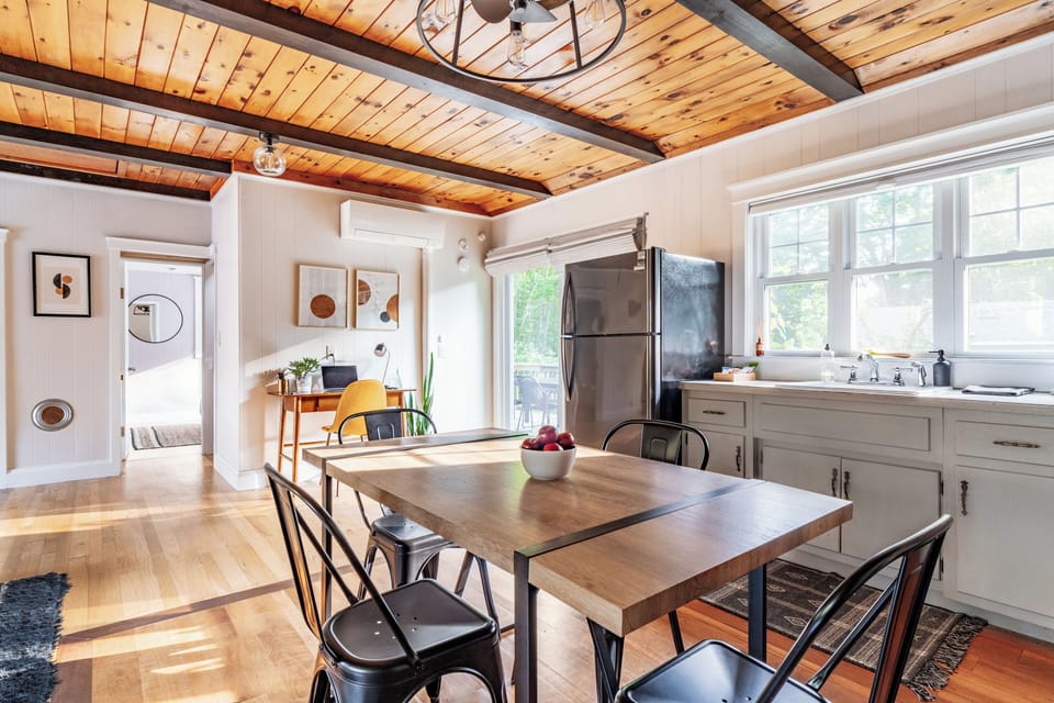 The dining and work space areas.