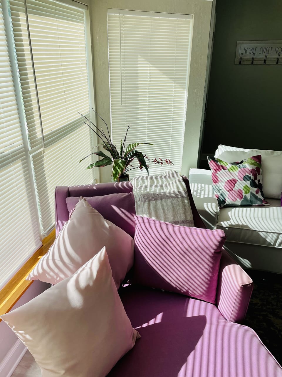 Couch next to windows