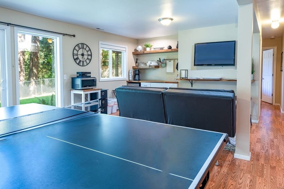 Ping pong table in basement living room