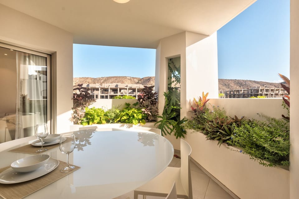 Large terrace with dining table