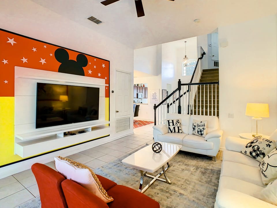Enjoy the Mickey themed great room..."it was all started by a mouse". 