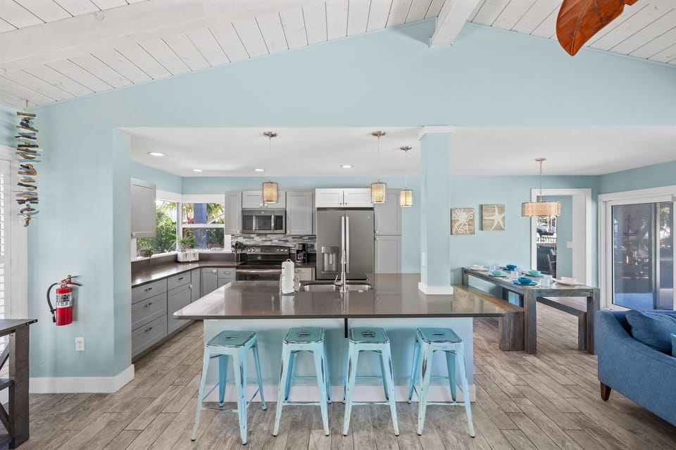 Spacious kitchen with seating for four