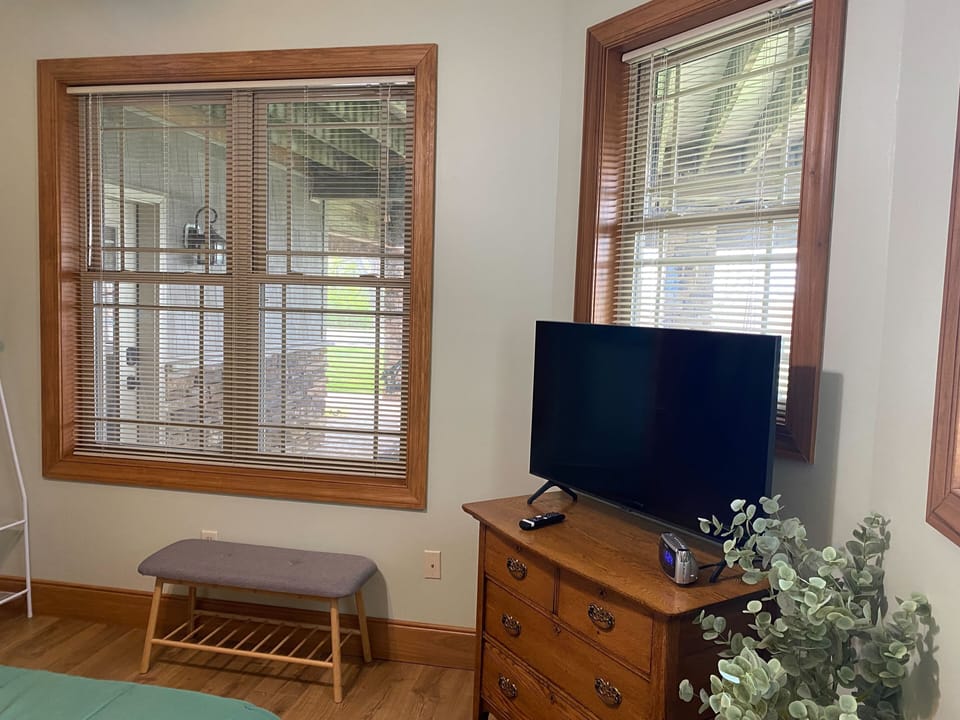 3rd Bedroom has large windows and a smart TV. 