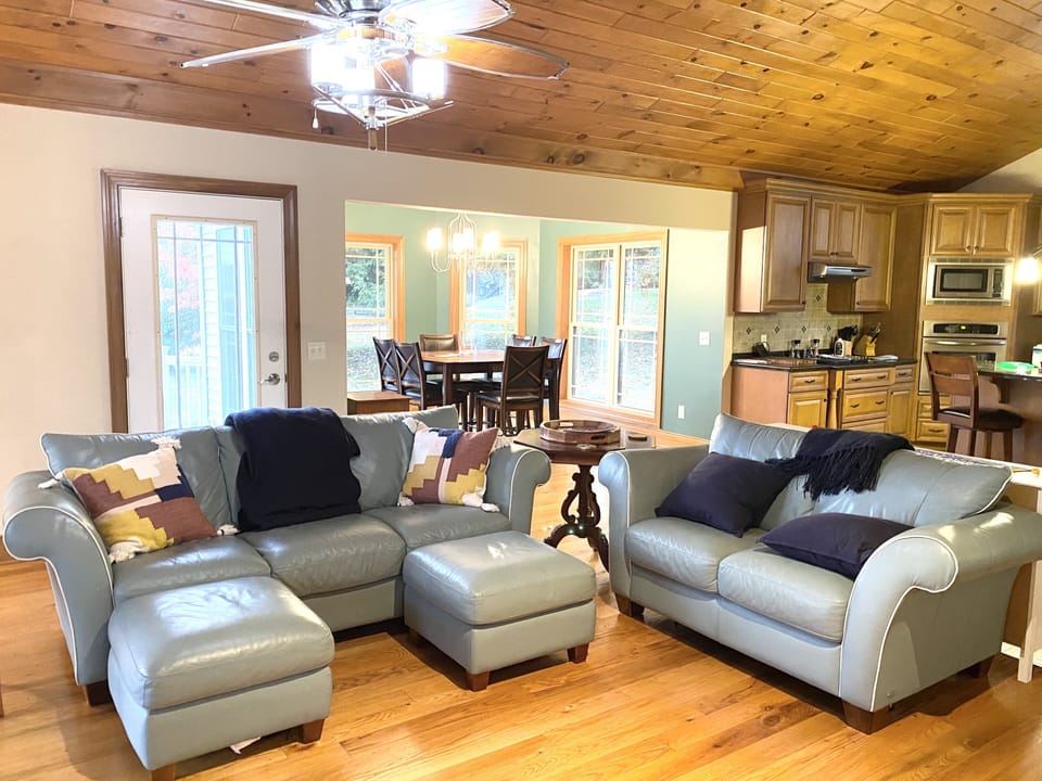 Comfortable leather couches to relax on after a long day on the lake
