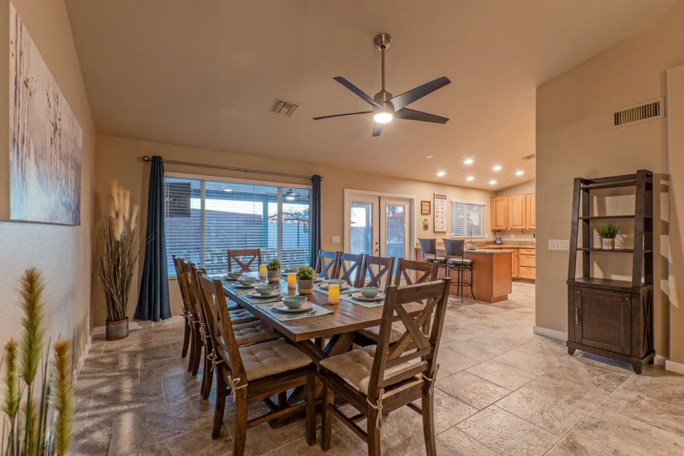 Celebrate your exciting vacation with a homemade feast in the dining room.