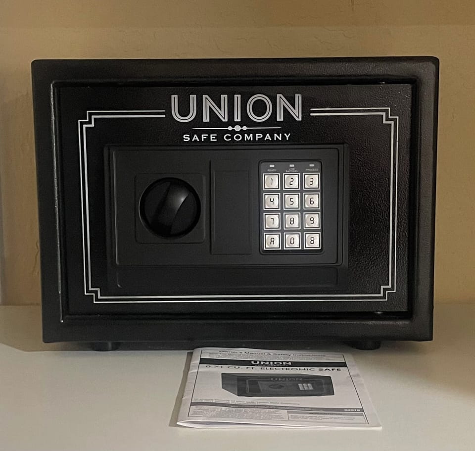 Safe with instructions to enter a custom code for your stay