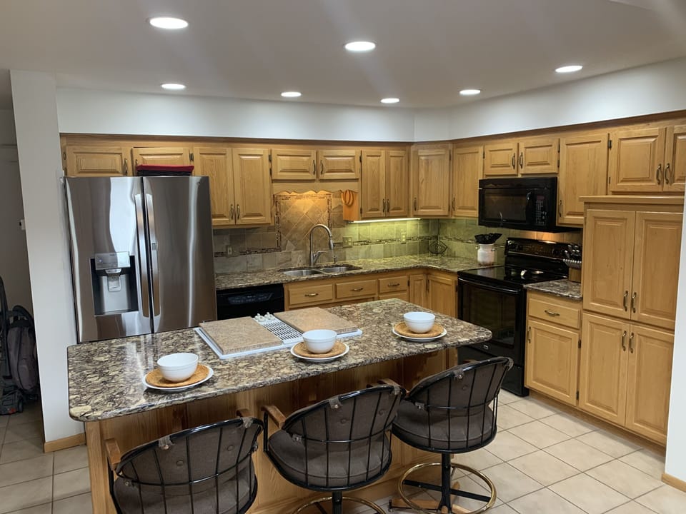 Fully stocked kitchen.