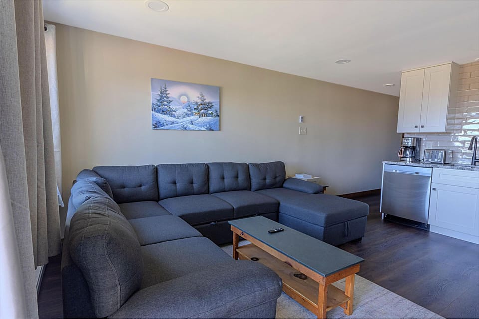 Snuggle up on the couch taking in the natural landscape and views of Ballhooter lift right outside your window!