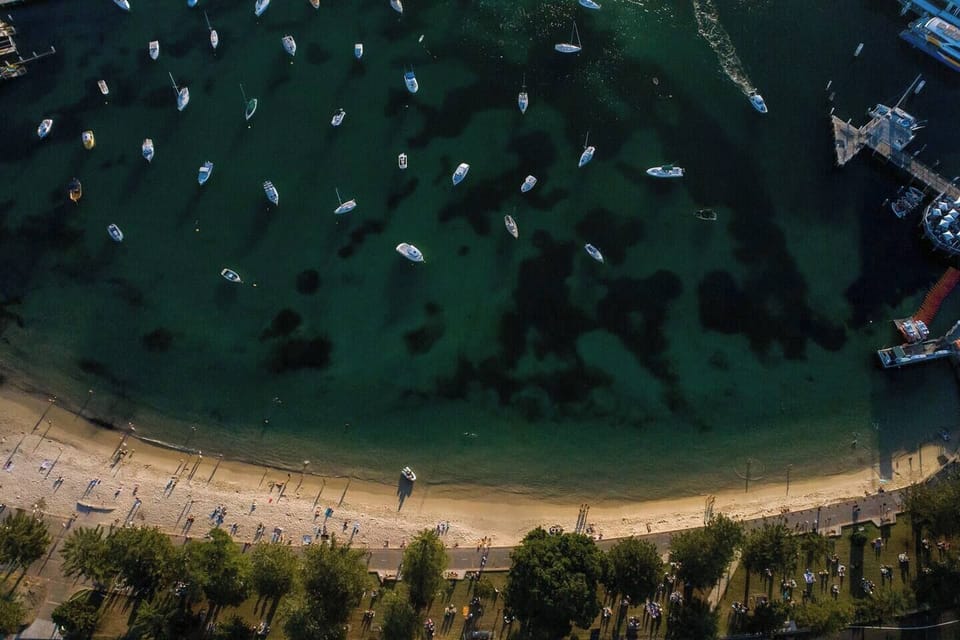 Manly Cove, Manly Wharf/Hotel and The Skiff Club from above