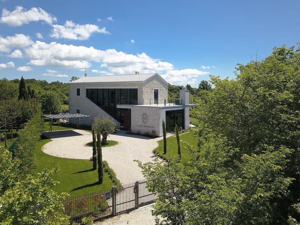 Daily view of Croatian luxury family villa Valens Residence in Istria with heated pool, sauna and gym.