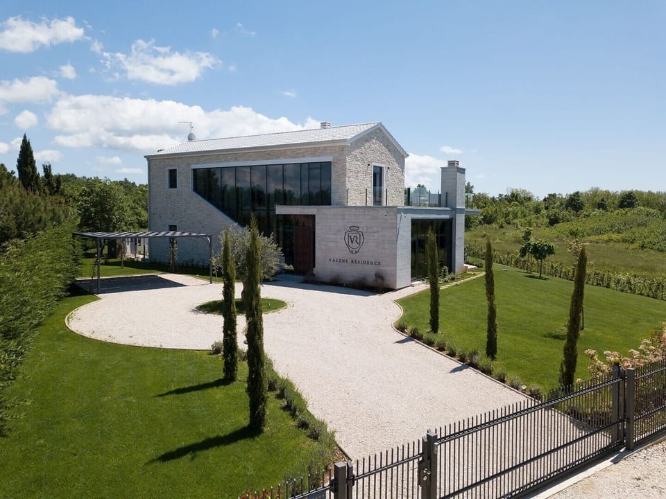 Daily view of Croatian luxury family villa Valens Residence in Istria with heated pool, sauna and gym.