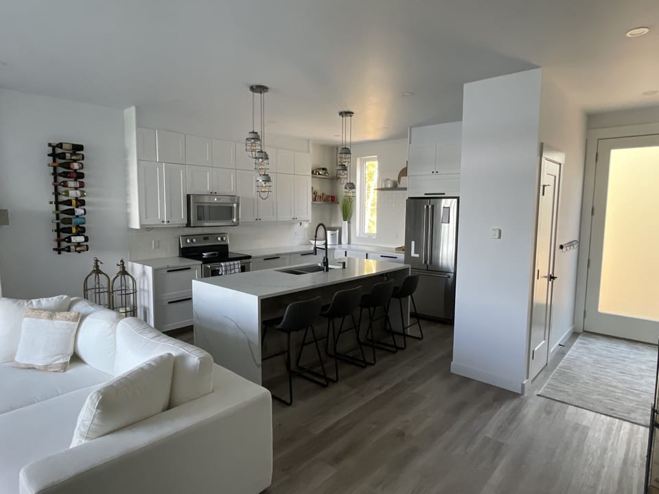 kitchen with waterfall iron