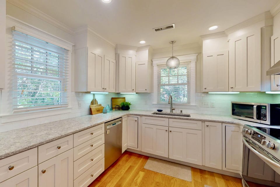 There is plenty of counter space for meal prep in this beautiful kitchen