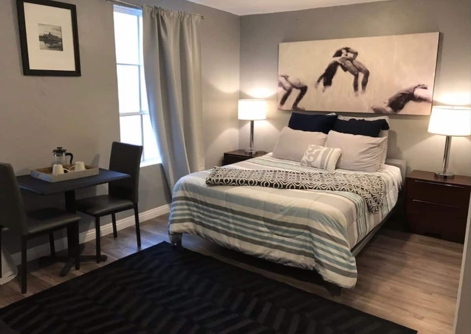 STUDIO: (1) Queen bed & (1) sofa bed with all pillows, linens and blankets