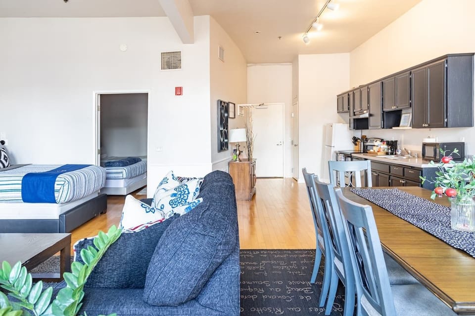 Full Kitchen & Dining area are integrated with the living room loft with high ceilings to give you the feeling of lots of space